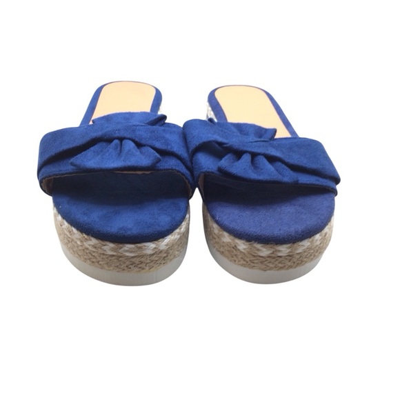NWOB Women’s Blue Bow Slide Sandals Size 9.5-10 Platform Espadrille Slip-On Shoe - Picture 10 of 11